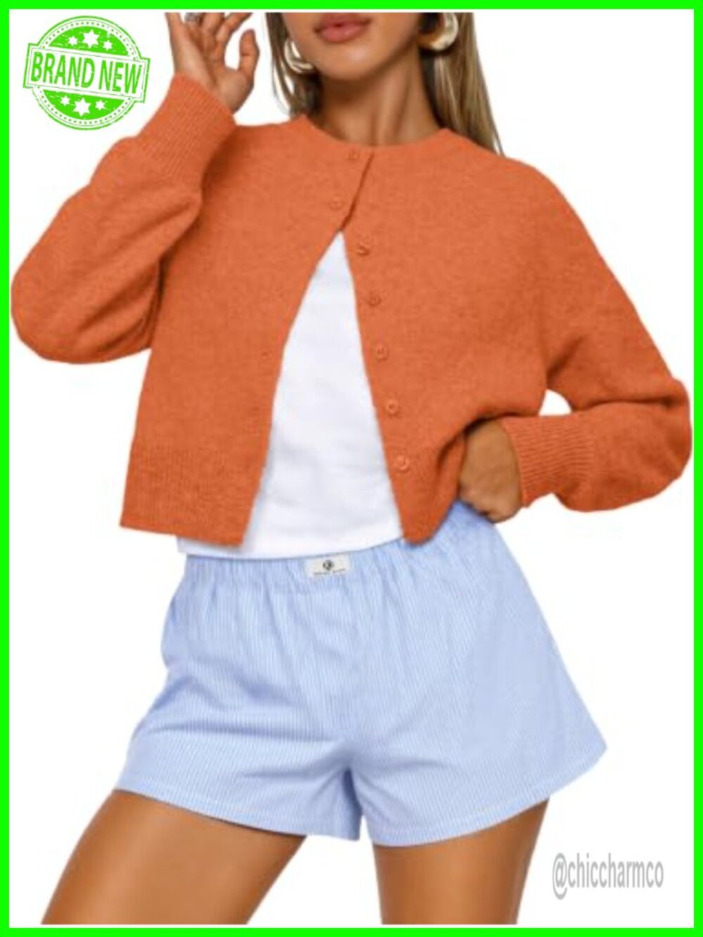Cropped Cardigan Sweater Women Button Long Sleeve Knit Fall Layer